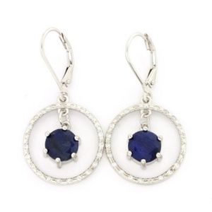 Silver & Blue Sapphire Hoop Earrings